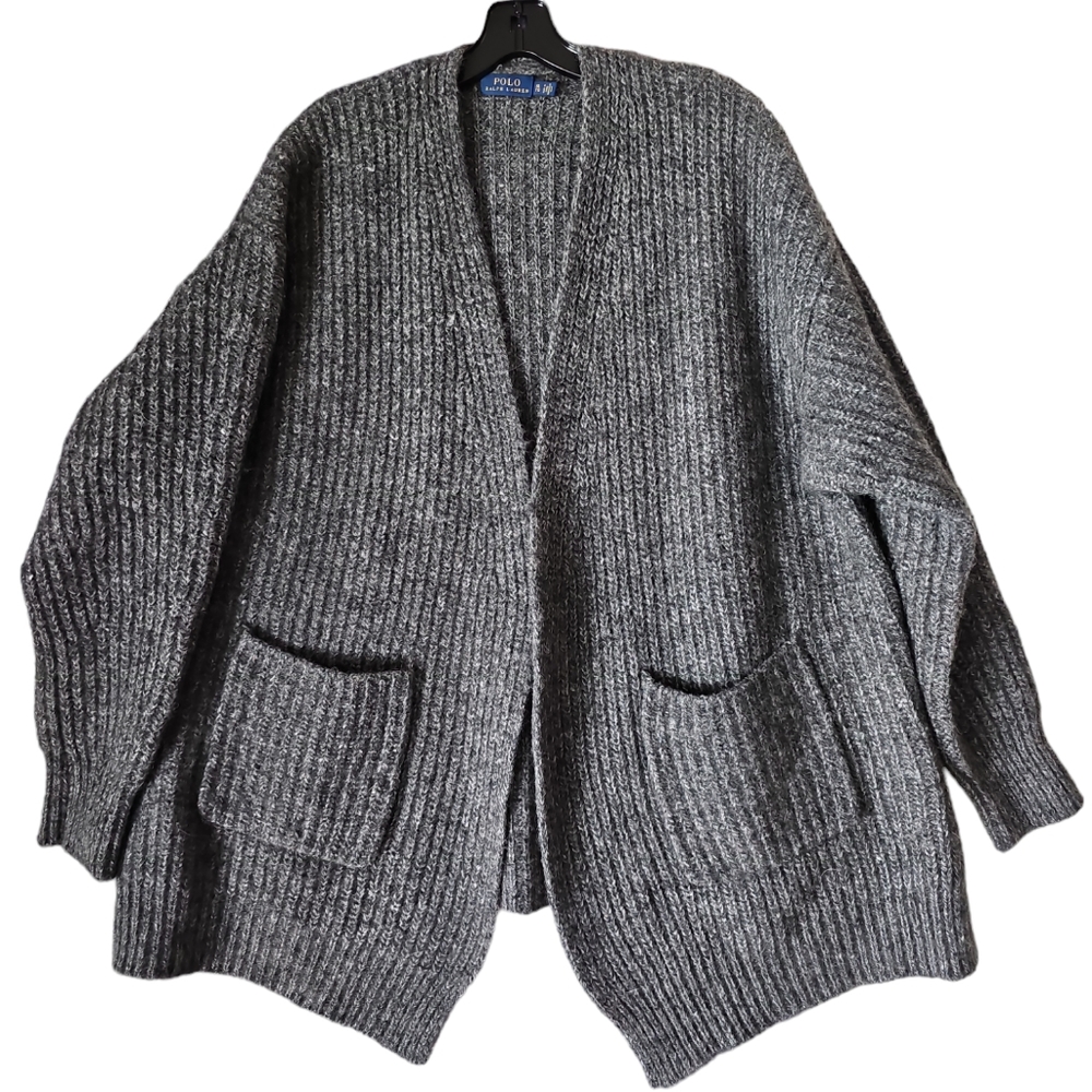 POLO Ralph Lauren Men's Gray Wool Cashmere Knit Open Cardigan Sweater Size XL